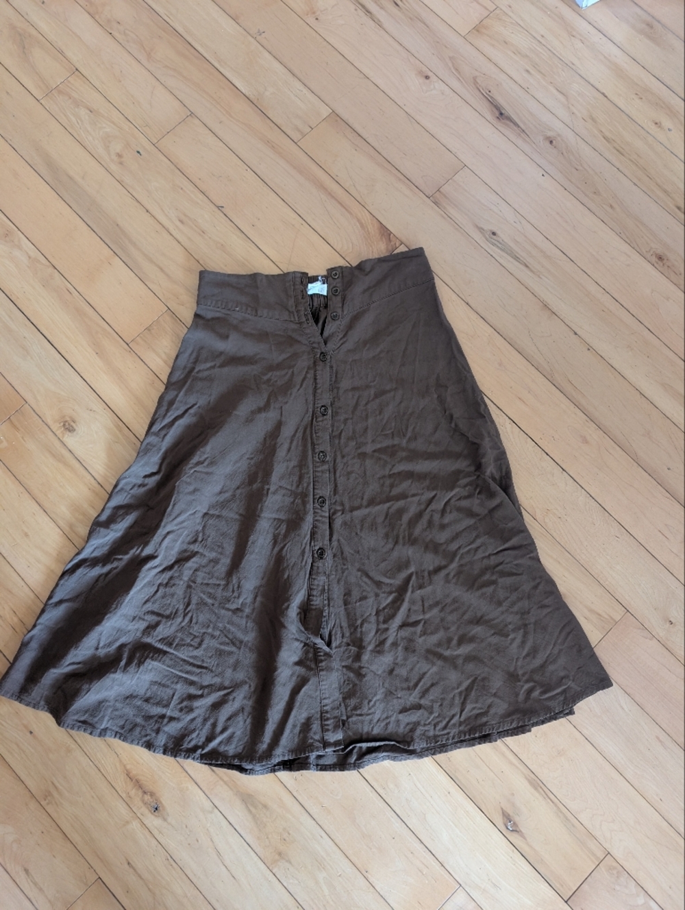 Button-Front Olive Midi Skirt
